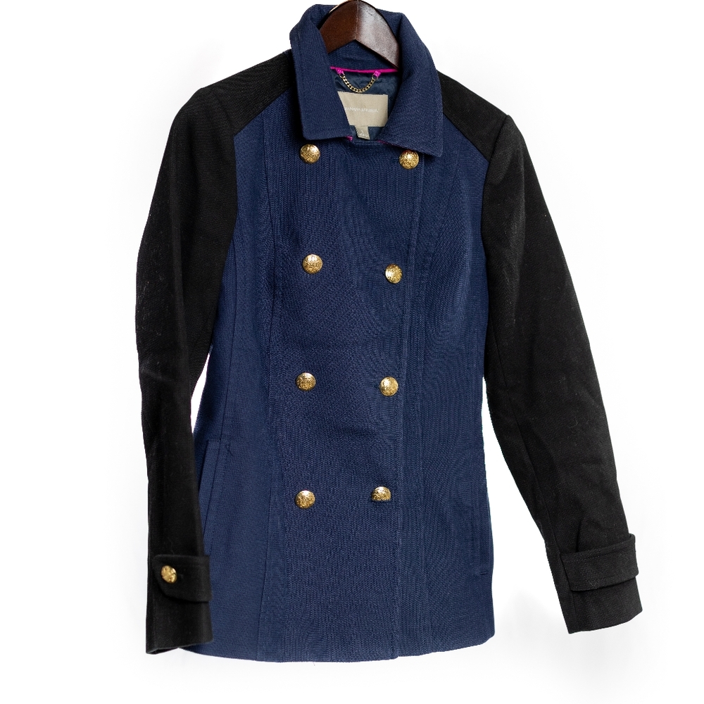 Banana Republic Navy and Black Double Button Jacket with Fuchsia Lining in Small